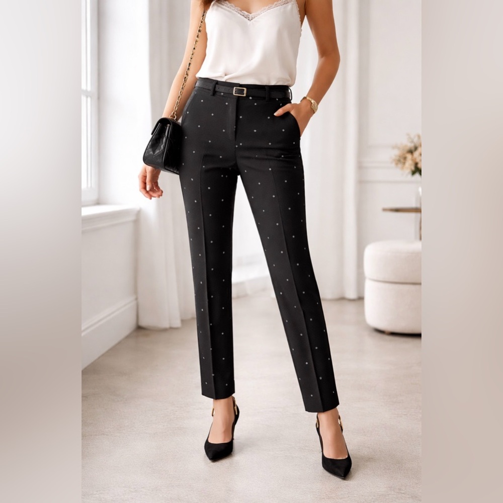 SPORTMAX Polka Dot Wool Blend TrouserTailored Black Slim Ankle Pants IT 40 US 8